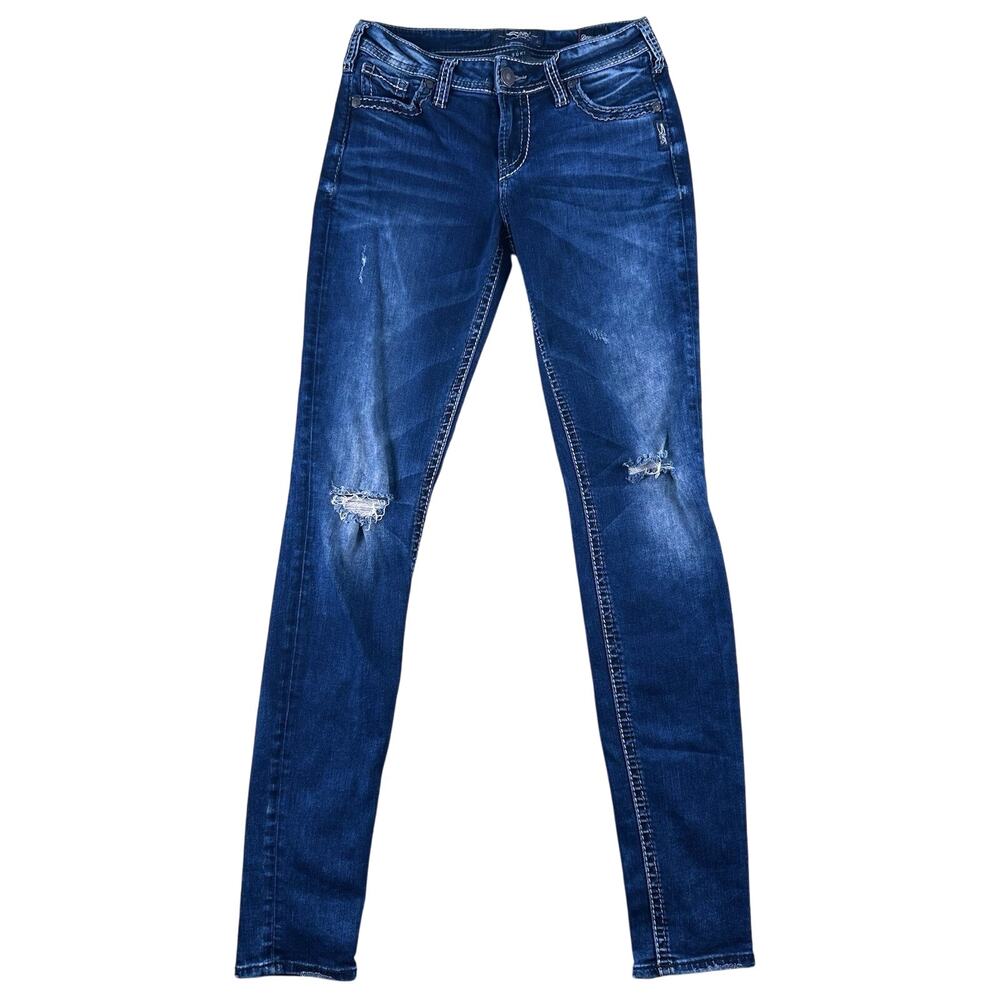 Silver‎ Jeans Suki Super Skinny Womens W27 L33 Blue Stretch Thick Stitch